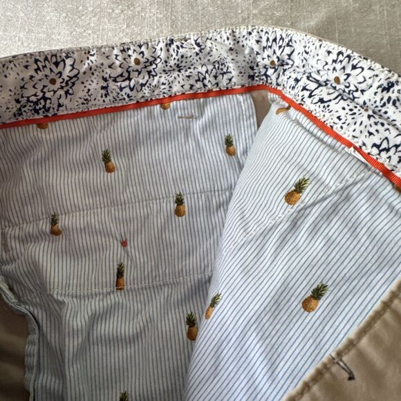 Denim & Flower Ricky Singh Shorts Mens 32 Tan Blue Flamingo Contrast Cuff Beach - Picture 3 of 9